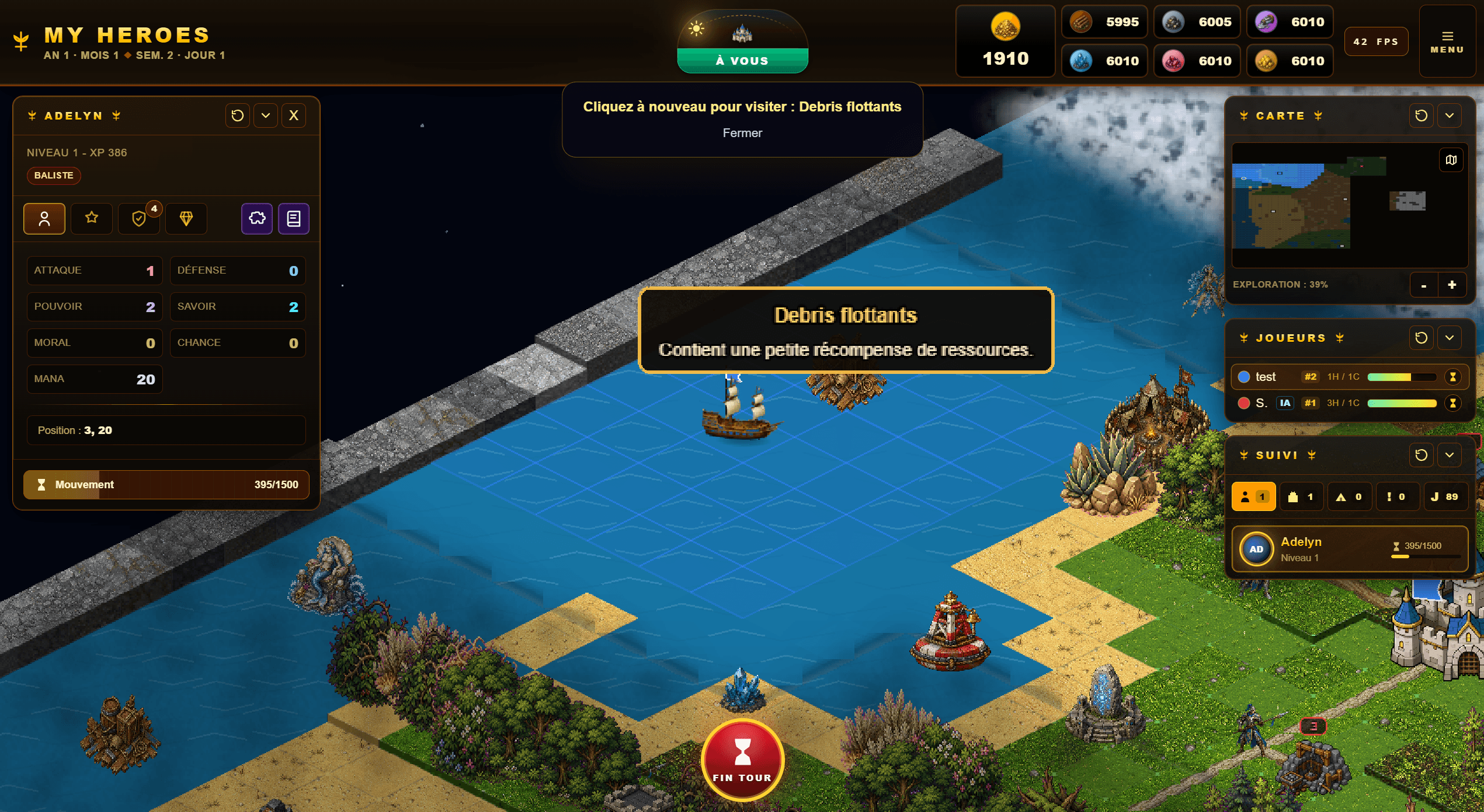 Capture de My Heroes montrant l'exploration maritime en bateau.
